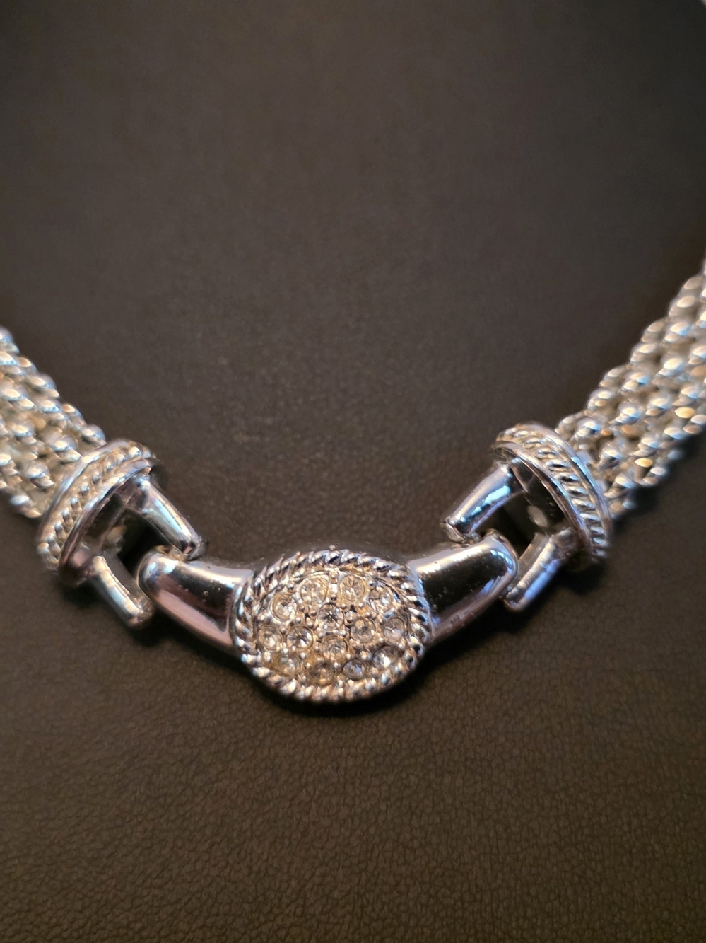 Silver Crystal Pavé Woven Strand Necklace - Choker Necklace.
